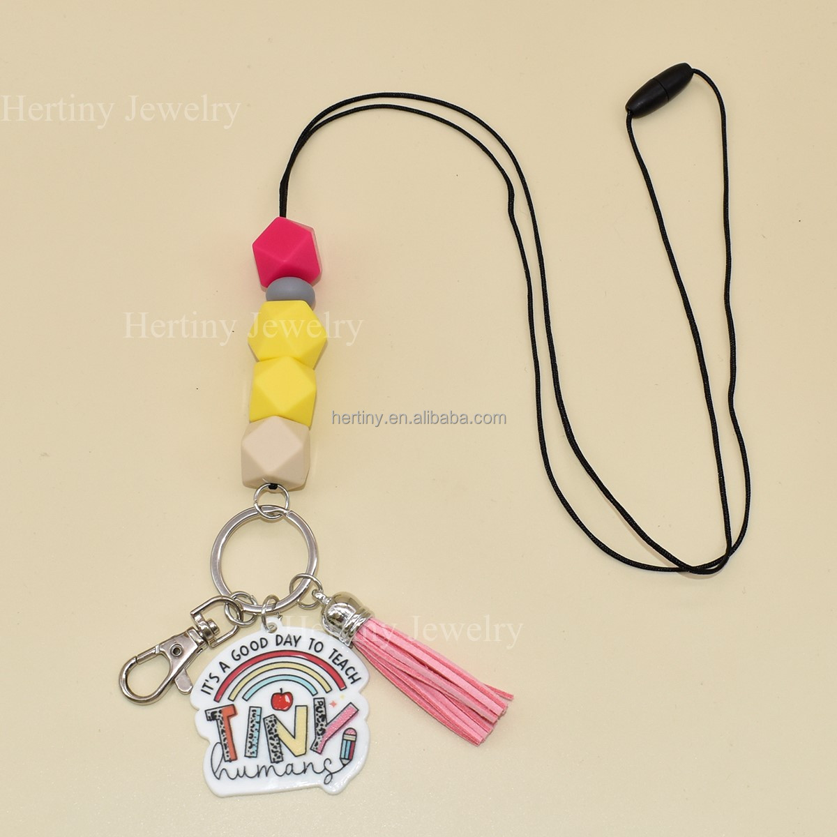 New Silicone Cartoon Daisy Love Necklace Pendant Keychain Beaded Book Brand Work Card Lanyard Purely Handmade