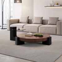 Ensemble table basse ronde moderne en bois massif MDF Mobilier design simple style bois pour bureau ou chambre à coucher salon Tables centrales