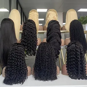 Grosir murah 13x4 wig penuh renda depan ketebalan 180% menutupi wig rambut manusia keriting lurus warna alami untuk wanita hitam