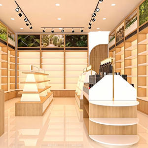 Vitrine de présentation de produits en bois personnalisable avec éclairage LED, comptoir d'exposition pour magasin de beauté, cosmétiques, directement de l'usine, réductions sur les événements - Product Image 1