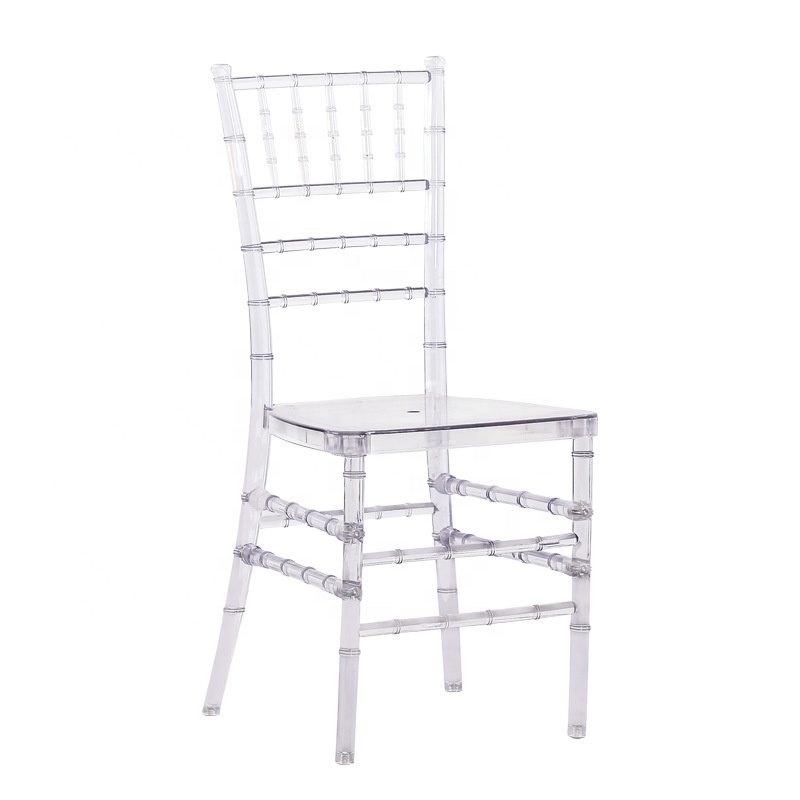 Chaise de salle à manger G Cha Transparentiphoneng Chaise Chiavari en bambou durable Chaise de banquet en cristal empilable pour meubles de maison de mariage