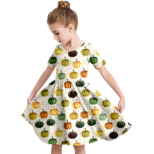 Milk Silk Printed Girls Twirl Dress Short Sleeve Round Neck Kids <b>Swing</b> <b>Skirt</b> Fall Children Casual Princess Dress - Product Image 3
