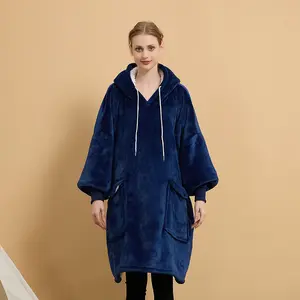 Übergröße Hoodie Sherpa Fleece Tragbare Decke Super warm und gemütlich Riesendecke dicke flanell Fernsehdecke mit Ärmel tasche