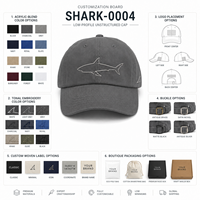 Gorra deportiva de marca privada, estilo 'Dad Cap', de 6 paneles, ajustable, unisex, de mezcla acrílica, con diseño artístico de tiburón común, corona suave y bordado personalizado.