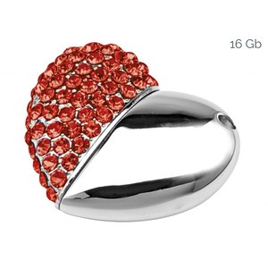 Chiavetta USB a Forma di Cuore in Cristallo 16Gb Design con Strass Rossi - Product Image 1