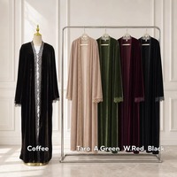 Abaya en velours et dentelle pour femmes, manches longues, coupe ample, cardigan musulman, kimono, tenue quotidienne, hiver, vêtements islamiques modestes