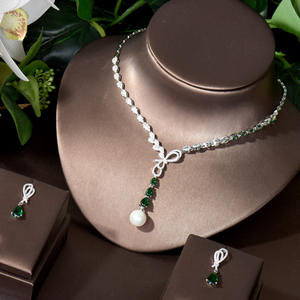 HIBRIDE moda kübik zirkonya uzun püskül yay-düğüm düğme küpe ve kadınlar için kolye setleri parti aksesuarları Bijoux N-83 - Product Image 1