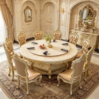Luxuriöses Europäisches Esszimmer-Set mit Drehbarem Tisch, Handgeschnitzten Vergoldeten Massivholz-Esszimmerstühlen, Esszimmermöbel Großhandel