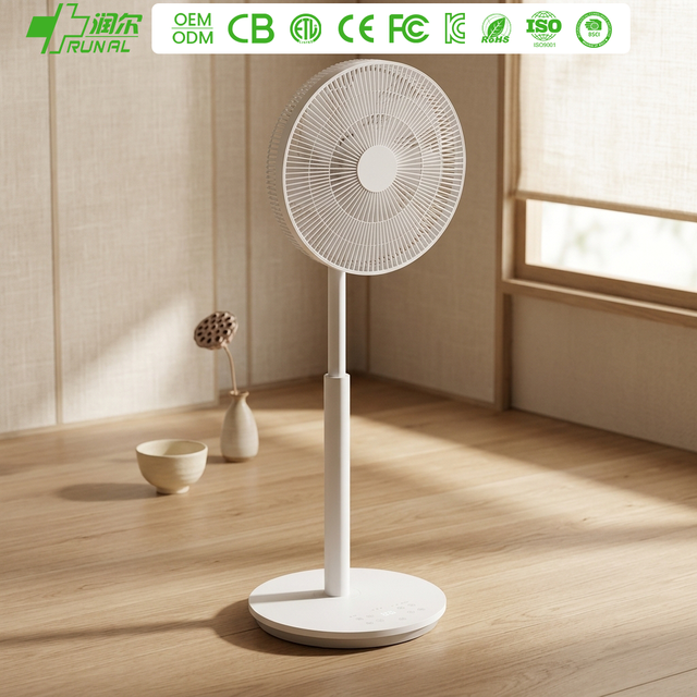 RUNAL 14 Inch Electric Battery Powered Remote Control Smart WiFi Floor Standing Fan with Digital Display Rechargeable for Home