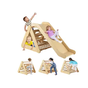 Wood Toddler Gym Montessori Arch Climber Climbing Triangle With Ramp And Ladder
