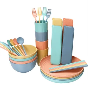 WeVi 32pcs Eco Friendly BPA Free Biodegradable Wheat Straw Fiber Tableware Set For Party