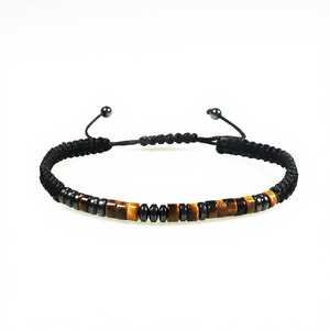 Bracelet unisexe minimaliste de mode européenne et américaine, en pierre de kevlar noire, avec espaceur en obsidienne, design tressé en <span class=keywords><strong>code</strong></span> <span class=keywords><strong>morse</strong></span> - Cadeau - Product Image 1