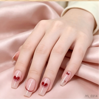 Lot de 24 faux ongles en forme de cœur de la Saint-Valentin, à presser, forme cercueil moyenne, en ABS, pré-conçus, application sur les doigts, marque privée OEM