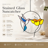 YAPPIE Attrape-soleil Art Déco en vitrail Colibri, Ornement suspendu pour la maison et le jardin, Décoration extérieure d'oiseau pour Anniversaire