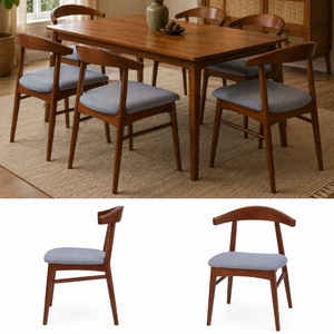 Chaise de salle à manger en bois de style mid-century modern avec assise en tissu rembourré pour la maison et les restaurants, chaise durable et confortable - Product Image 6