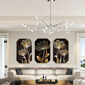 Ensemble d'art mural 3 pièces Lotus Doré de Luxe, impressions sur <span class=keywords><strong>toile</strong></span> florales abstraites, décoration <span class=keywords><strong>murale</strong></span> moderne minimaliste pour salon et salle à manger - Product Image 1