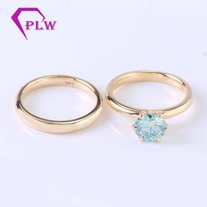 Anillo de diamantes Moissanite Provenza Oro amarillo macizo de 14 quilates 1CT Corte redondo Azul Conjunto de anillos de comprom - Product Image 2