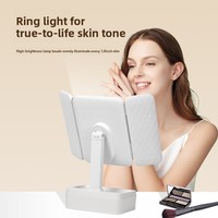 Foldable LED Makeup Mirror with Lights Desktop Magnifying Vanity Mirror Plastic Frame for Home Dormitory Travel