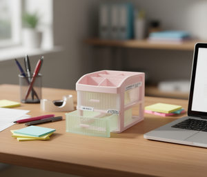 Mini Organizador de Escritorio con Cajones de Plástico, 203x133x68mm, Doble Nivel, Almacenamiento para Oficina y Escuela, AM-0154-2 - Product Image 2