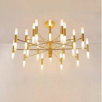Lustre nordique postmoderne, lustre moderne de luxe minimaliste en fer et verre, finition or/noir, lustre pour salon