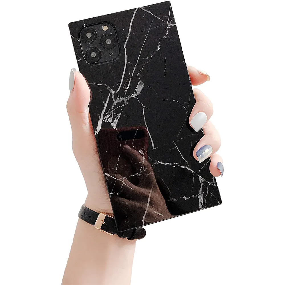 Square Marble Slim Thin Glossy Soft Flexible TPU Rubber Gel Trunk Box Square Edges Fashion Phone Case for iPhone 11 12 13 Pro