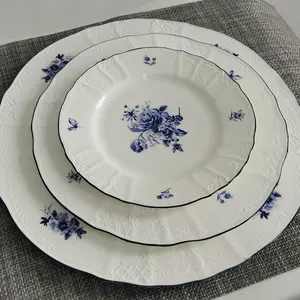 Großhandel Keramik platte Porzellan Servier geschirr Catering Luxus Europäisches Geschirr Set Teller Teller Support Anpassung