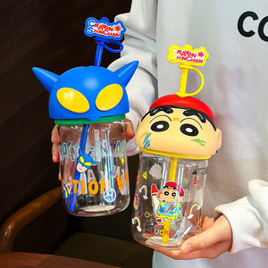 Vaso de cristal con pajita Crayon Shinchan de 500 ml con tapa y pajita para niños y adultos, regalo de primavera 2025 - Product Image 5