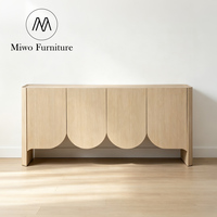 Buffet moderne en placage de noyer, armoire de rangement à 4 portes avec façade ondulée festonnée pour salon et entrée