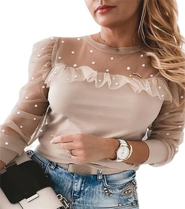 T-shirt a maniche lunghe in Chiffon con maniche a maniche lunghe in <span class=keywords><strong>pizzo</strong></span> da <span class=keywords><strong>donna</strong></span> Super elegante da ufficio - Product Image 4