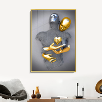 Romantique amant métal Statue abstraite décoration de la maison avec cristal porcelaine peinture pour salon Couple Photo cadre Mural