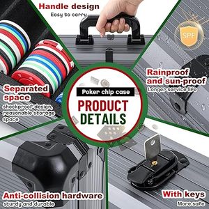 กล่องใส่ชิปโป๊กเกอร์อะลูมิเนียม 500 ชิ้น กล่องเก็บชิปการ์ด ป้องกันได้อย่างสมบูรณ์แบบ ไม่รวมชิป การ์ด และลูกเต๋า - Product Image 5