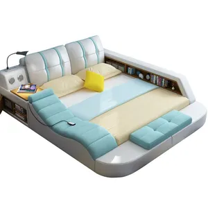 Smart Multifunctional Bed Bedroom Furniture Leather Modern Luxury Leather Electric Massage Bed With Storage