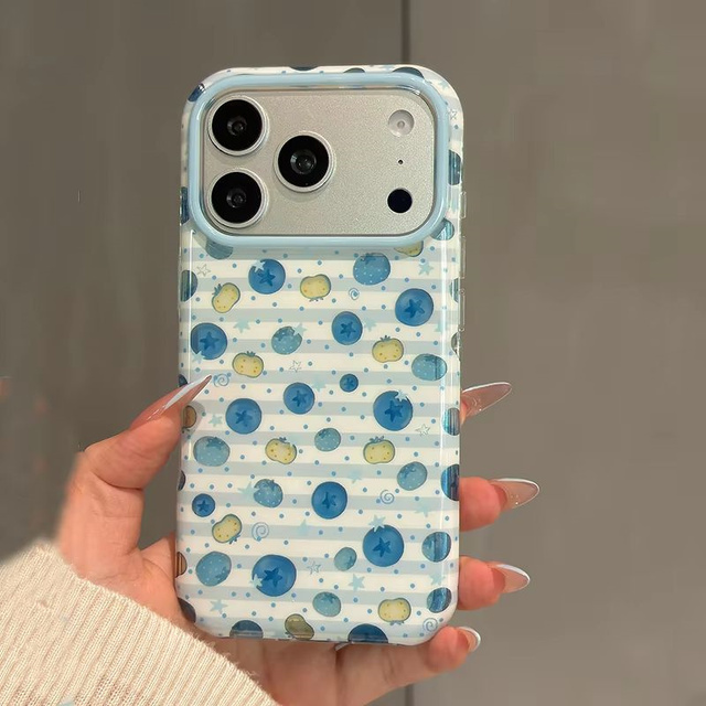 Fashion Girl Cute Blueberry Print Striped Pattern Phone Case for iPhone 17 Pro Max 13 14 15 16 Lovely Fresh Summer Back Cover