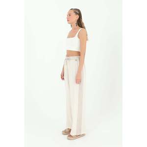Pantalones de mujer con cintura anudada y rayas laterales - 31884PNT - BEIGE - Product Image 2