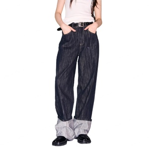 Jeans pour hommes en denim brut 100% coton, taille mi-haute, coupe ample, bas retroussé, décontracté, denim selvedge de haute qualité, jambe droite, vente en gros - Product Image 5