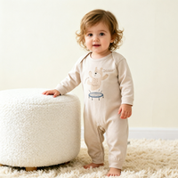 Combinaison pour bébé nouveau-né en coton doux, à épaules tombantes, à manches longues, imprimé ours de dessin animé, avec fermeture à boutons-pression à l'entrejambe, pour la maison