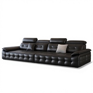 Divano Lawrence a un posto, in vera pelle, stile <span class=keywords><strong>minimalista</strong></span> italiano, imbottitura in spugna ad alta densità, copertura completa, lusso discreto per <span class=keywords><strong>soggiorno</strong></span> - Product Image 1