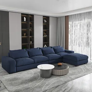 Conjunto de sofá secional modular de tela de linho azul grande sofá retrô para sala de estar e escritório