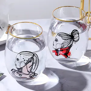 Vaso dorado sin plomo con forma de huevo, vaso colorido con diseño de personajes