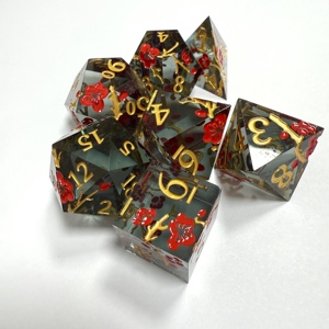 Sharp Edge Black Resin <b>Dice</b> Set 7 Piece Polyhedral DND <b>Dice</b> With Plum Blossom Pattern For Dungeons And Dragons RPG Games - Product Image 2