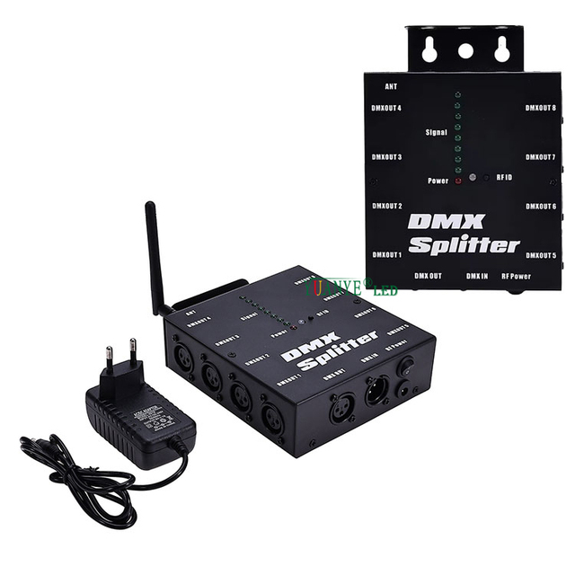 New 50/60Hz DMX512 8-Way Signal Amplifier Wireless Wired Splitter with 500m Range 3W Power for DMX Transmitter Receiver Console