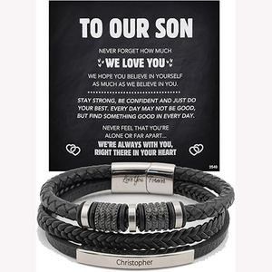Bracciali in Pelle Intrecciata con Chiusura Magnetica in Acciaio Inox Classica e Logo Personalizzato per Mio Figlio - Product Image 1
