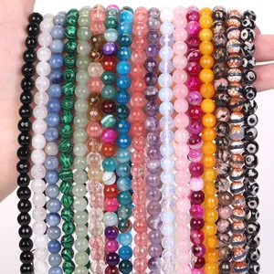 Grosir Facfaset Bulat Agate Quartz Jade Longgar Batu Alam Beads untuk Membuat Perhiasan DIY Gelang Kalung