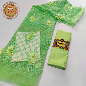 <span class=keywords><strong>Tissu</strong></span> en maille africaine française de couleur pêche avec Bazin Rich, matière originale pour les femmes nigérianes, mariage, mariée, dentelle française en tulle - Product Image 3