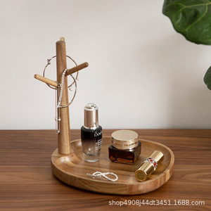 Porta Llaves de Madera Maciza, Forma Ovalada, Tipo de Pie, Organizador de Almacenamiento para Sala de Estar, Nogal Negro Norteamericano - Product Image 3