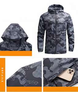 Jaket Varsity Kasual Slim Pria Berkerudung Berbahan Corduroy Kamuflase untuk Mendaki dan Hiking |   Lapisan Olahraga Anti-Angin Cepat Kering - Product Image 4