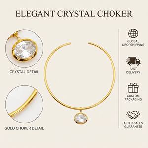 Elegante Collar Rígido Chapado en Oro de 18K con Colgante de Cristal Grande, Joyería Minimalista para Mujer, Ideal para Fiestas - Product Image 6