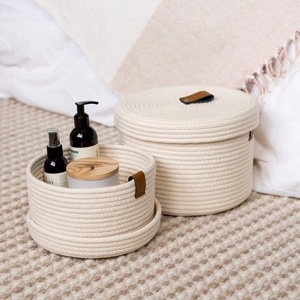 Basket Rope With Lid Basket Wholesale Set Of 2 Jute Rope Basket Sundry Organizer Cotton Rope Cosmetics Toy Box Bin Basket With Lid