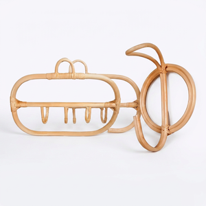 Unique Single-Tier 3-<b>Hook</b> Rattan Wood Hanger for Wall Mount Eco-Friendly Durable for Kitchen Wardrobe Bathroom Bag Storage - Product Image 1