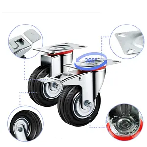 3 4 5 6 8 10 Inch Rollager Voor Hand Trolley Draaien Zwart Rubber Industriële Heavy Duty Casters